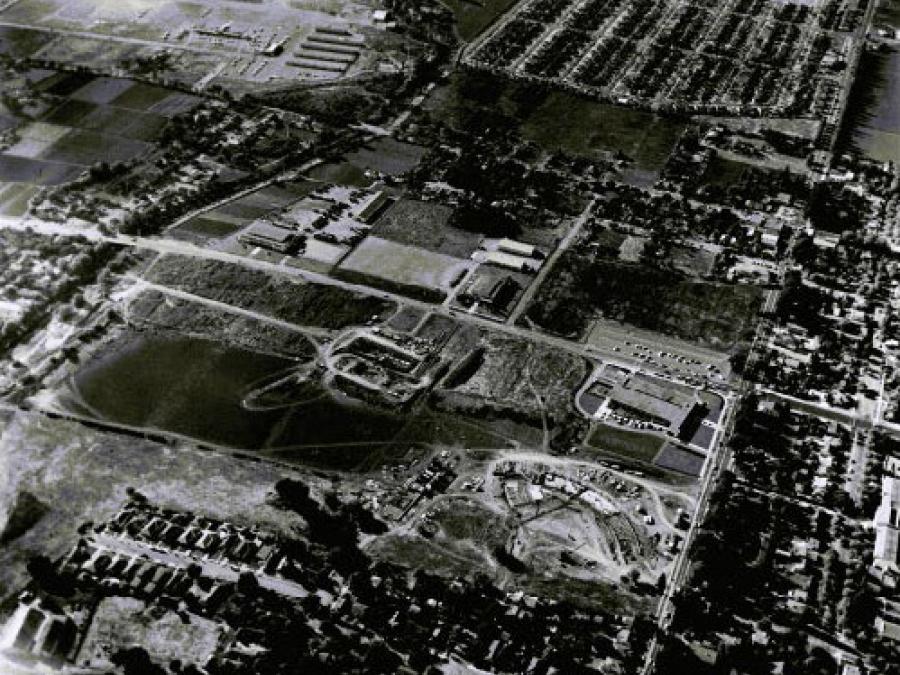 Aerial view of the County Government Center, September 20, 1956